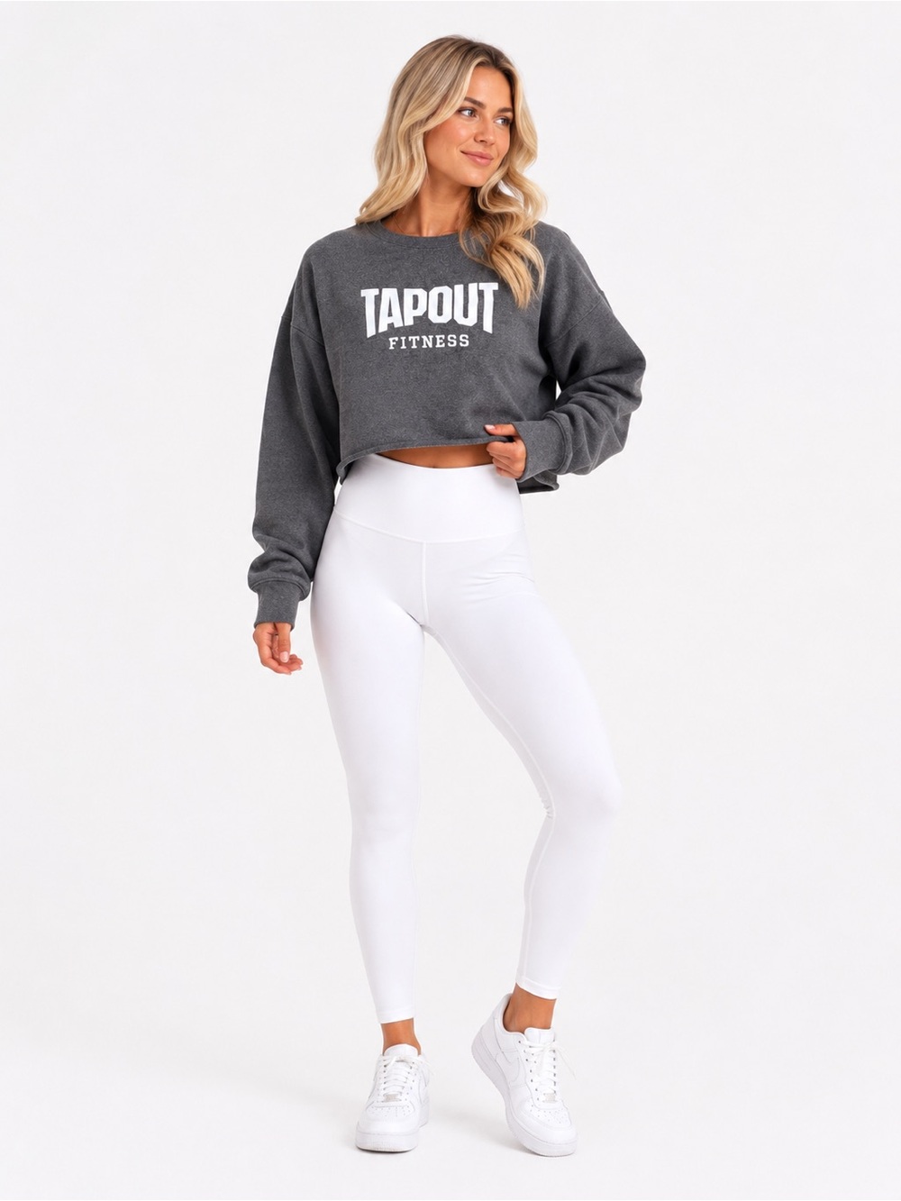 Tapout Charcoal Cropped Sweatshirt with White Logo